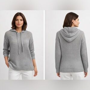 Worth New York Gray Open Knit Hoodie Sweater Cotton Cashmere Small